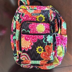 Vera Bradley Black Floral Chevron Backpack with Bright Multicolor Blooms